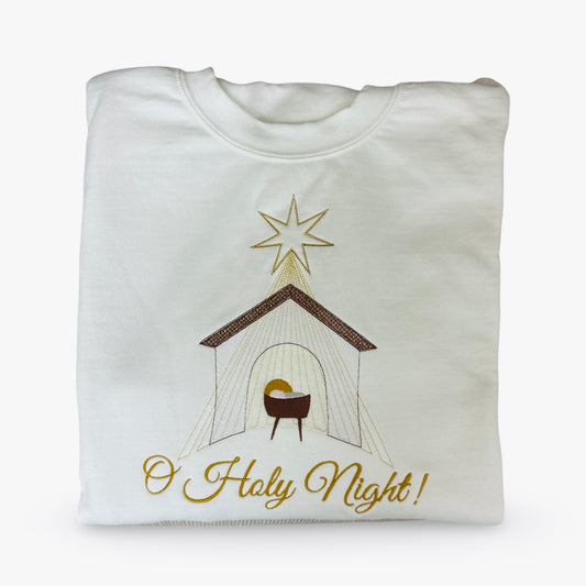 "O Holy Night" Embroidered Crewneck Sweater by SCTJM