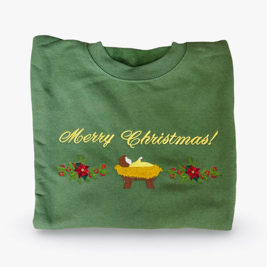 "Merry Christmas" Embroidered Crewneck Sweater by SCTJM