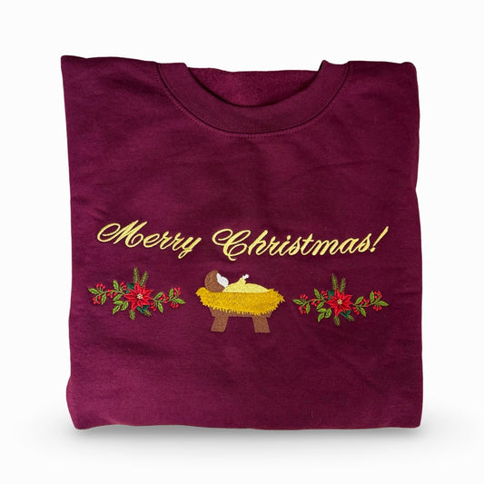 "Merry Christmas" Embroidered Crewneck Sweater by SCTJM