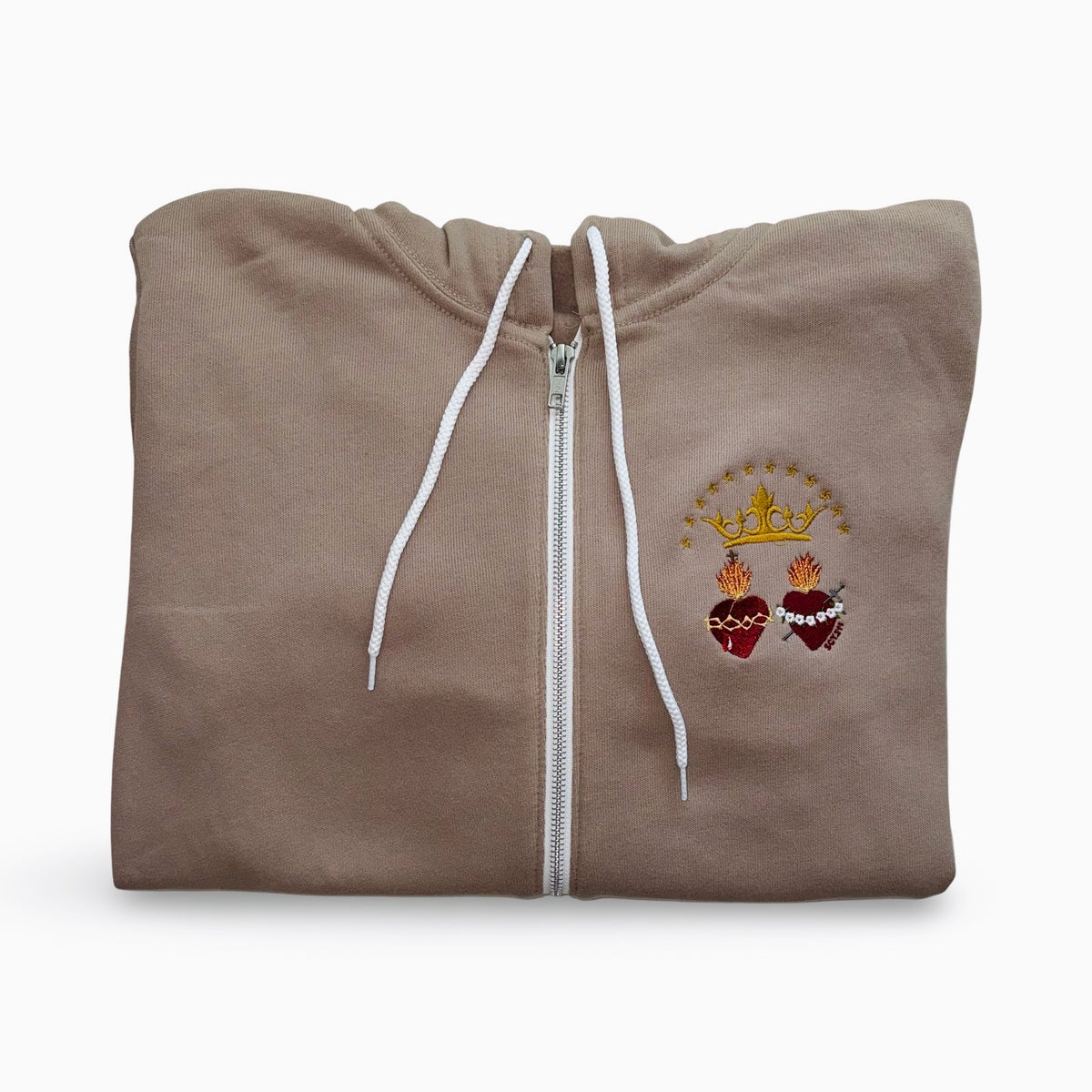 Two Hearts Embroidered Zip-up Sweater by SCTJM