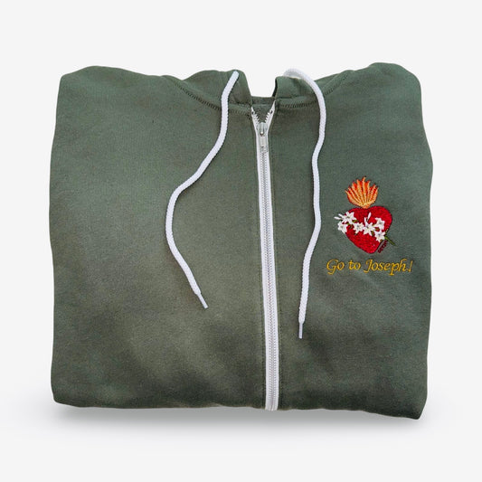 "Go to Joseph" Embroidered Zip-up Sweater by SCTJM