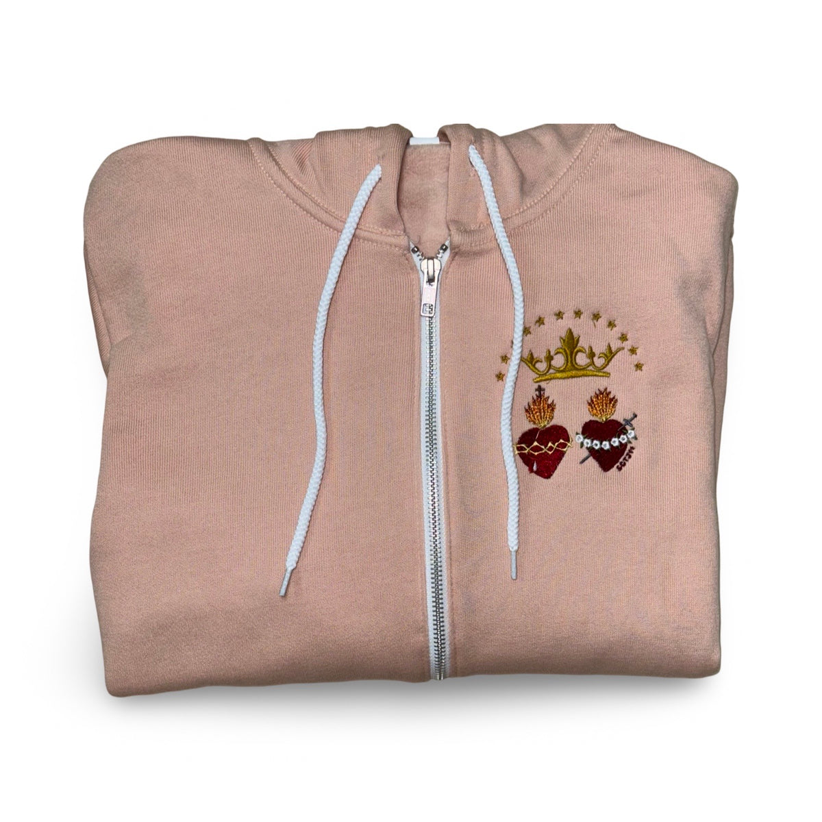 Two Hearts Embroidered Zip-up Sweater by SCTJM