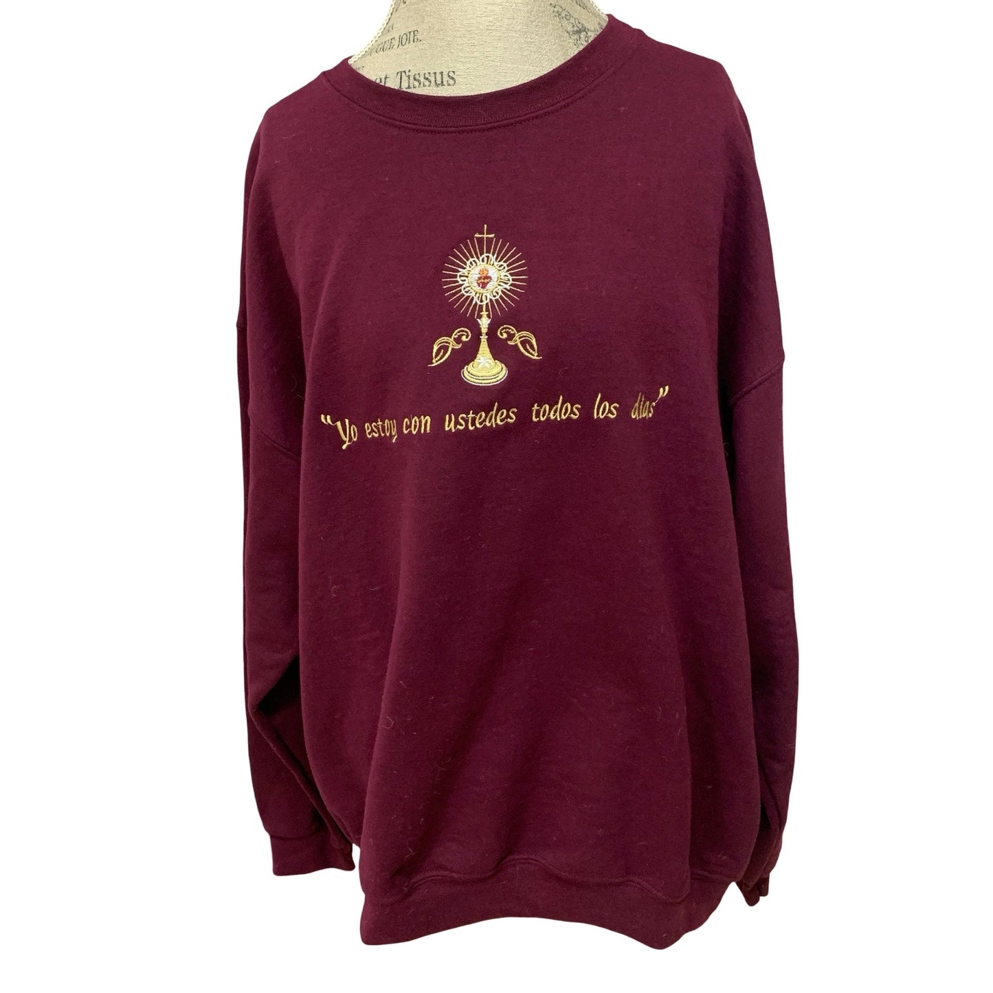 "Yo estoy con ustedes todos los días" Embroidered Crewneck Sweater by SCTJM