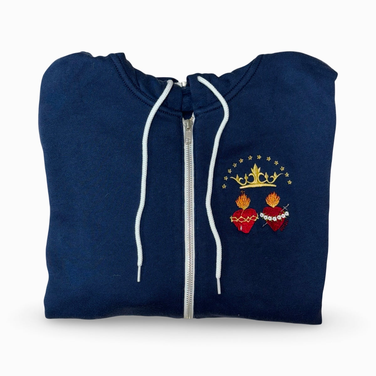 Two Hearts Embroidered Zip-up Sweater by SCTJM