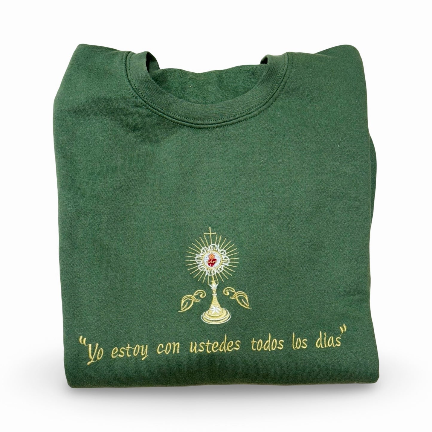 "Yo estoy con ustedes todos los días" Embroidered Crewneck Sweater by SCTJM
