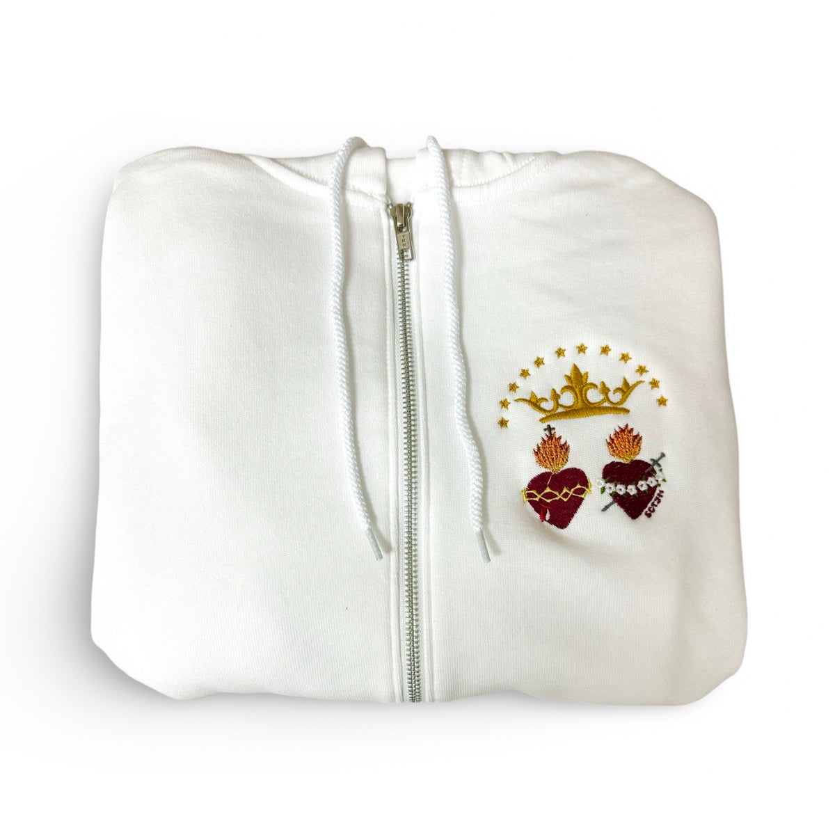 Two Hearts Embroidered Zip-up Sweater by SCTJM