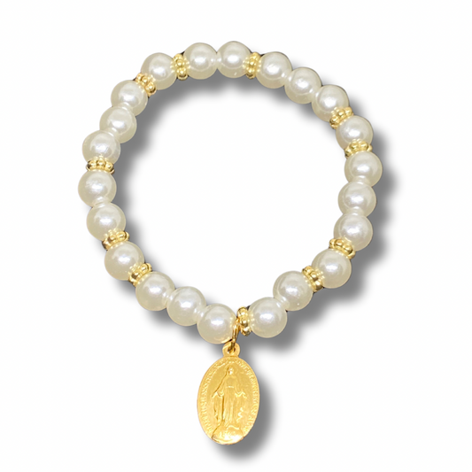 Pearl Miraculous Medal Bracelet
