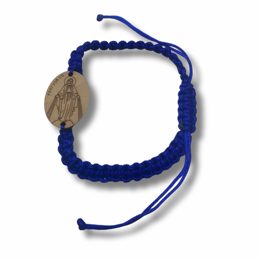 Cord Bracelet with Wood Miraculous Medal Pendant