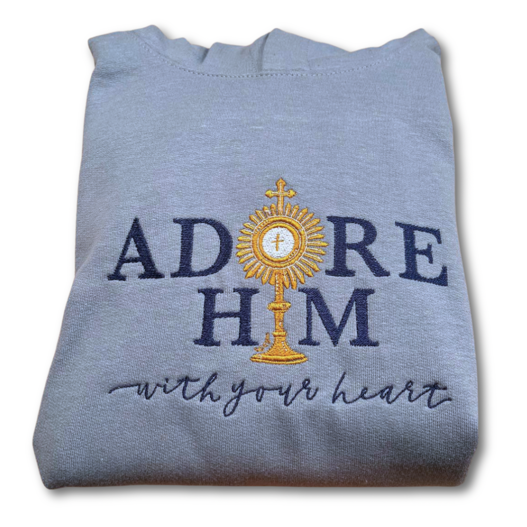 "Adore Him With Your Heart" Embroidered Hoodies for Kids by SCTJM
