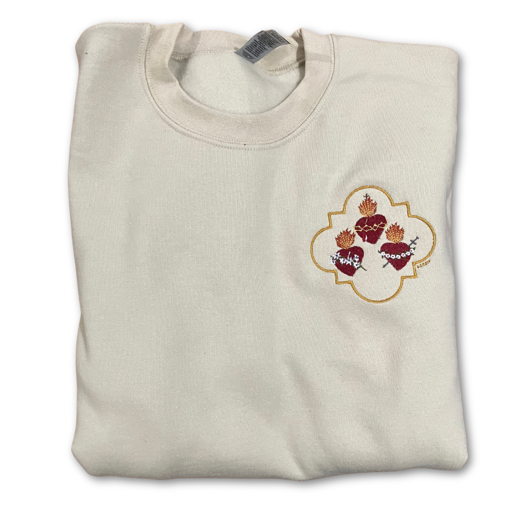 Jesus, Mary, and Joseph Embroidered Crewneck Sweater by SCTJM