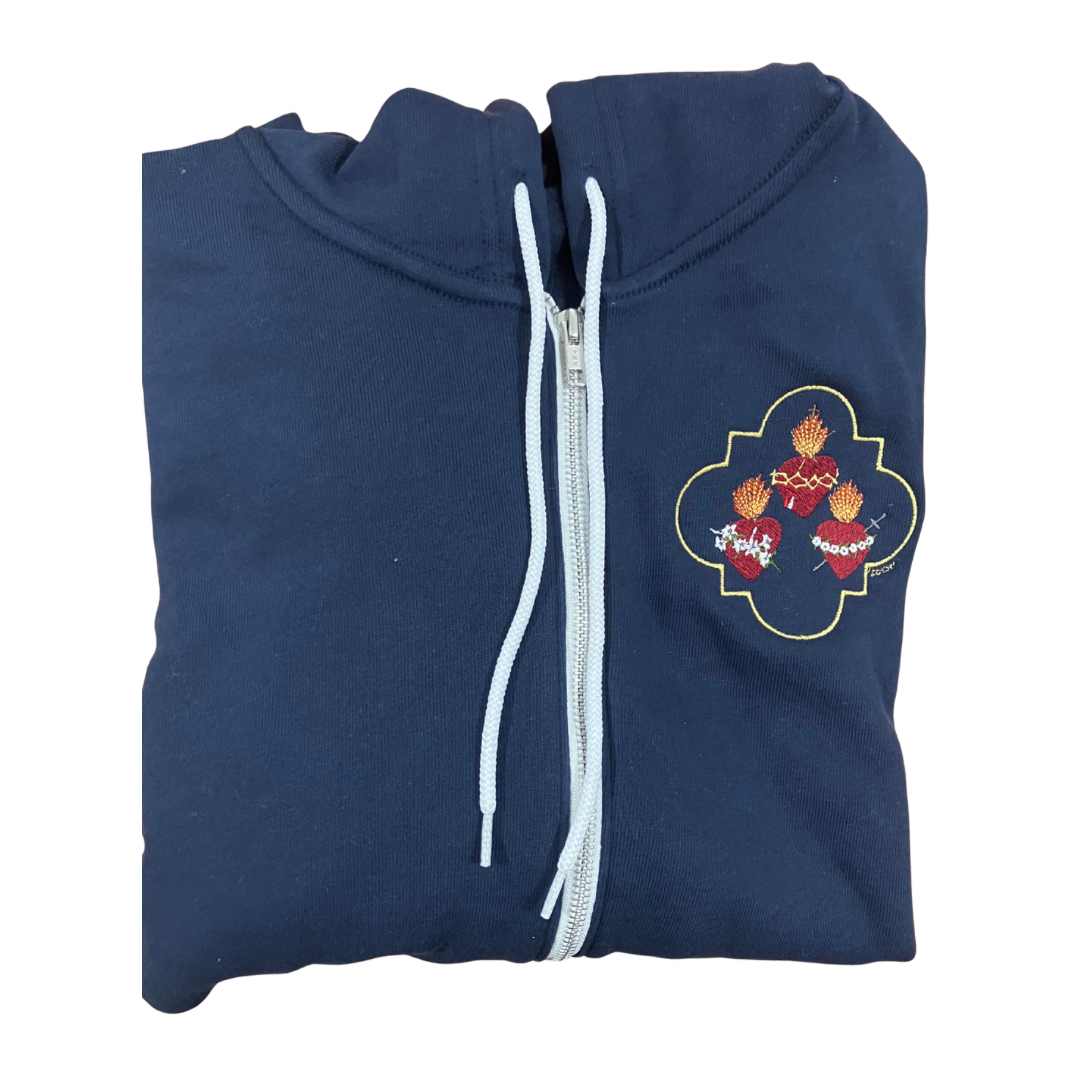 Jesus, Mary, and Joseph Embroidered Zip-up Sweater by SCTJM