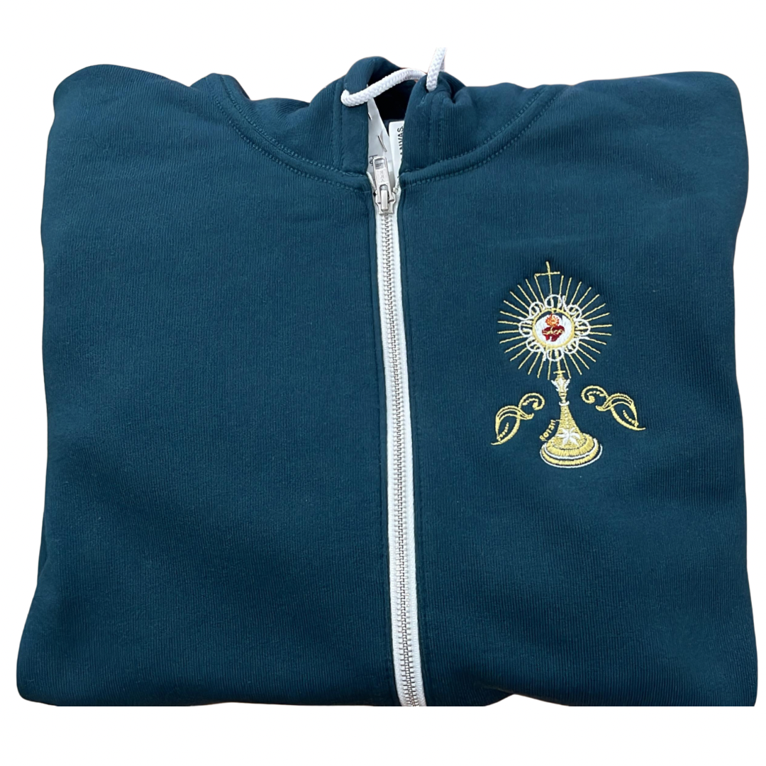 Sacred Heart Monstrance Embroidered Zip-up Sweater by SCTJM