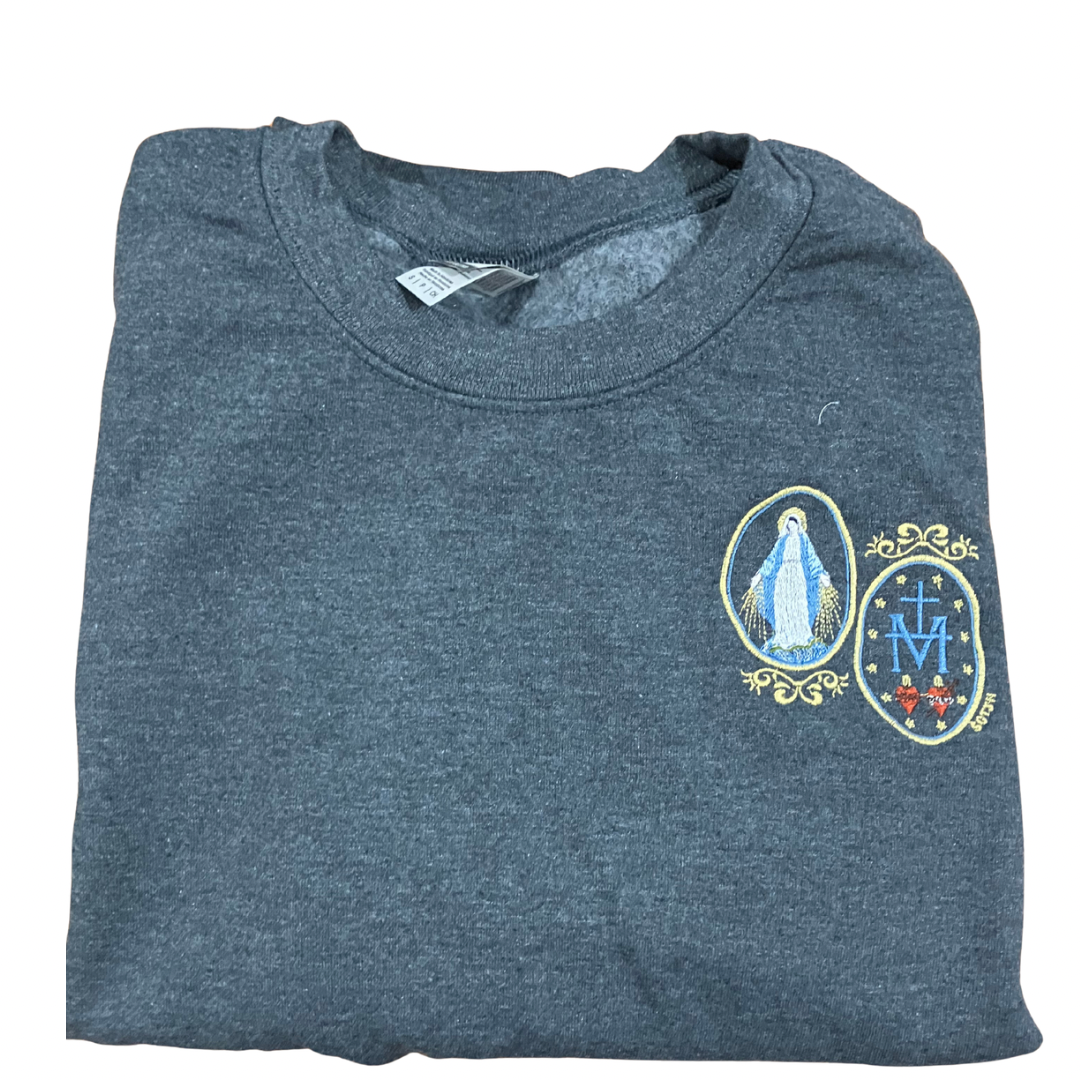 Small Miraculous Medal Embroidered Crewneck Sweater by SCTJM