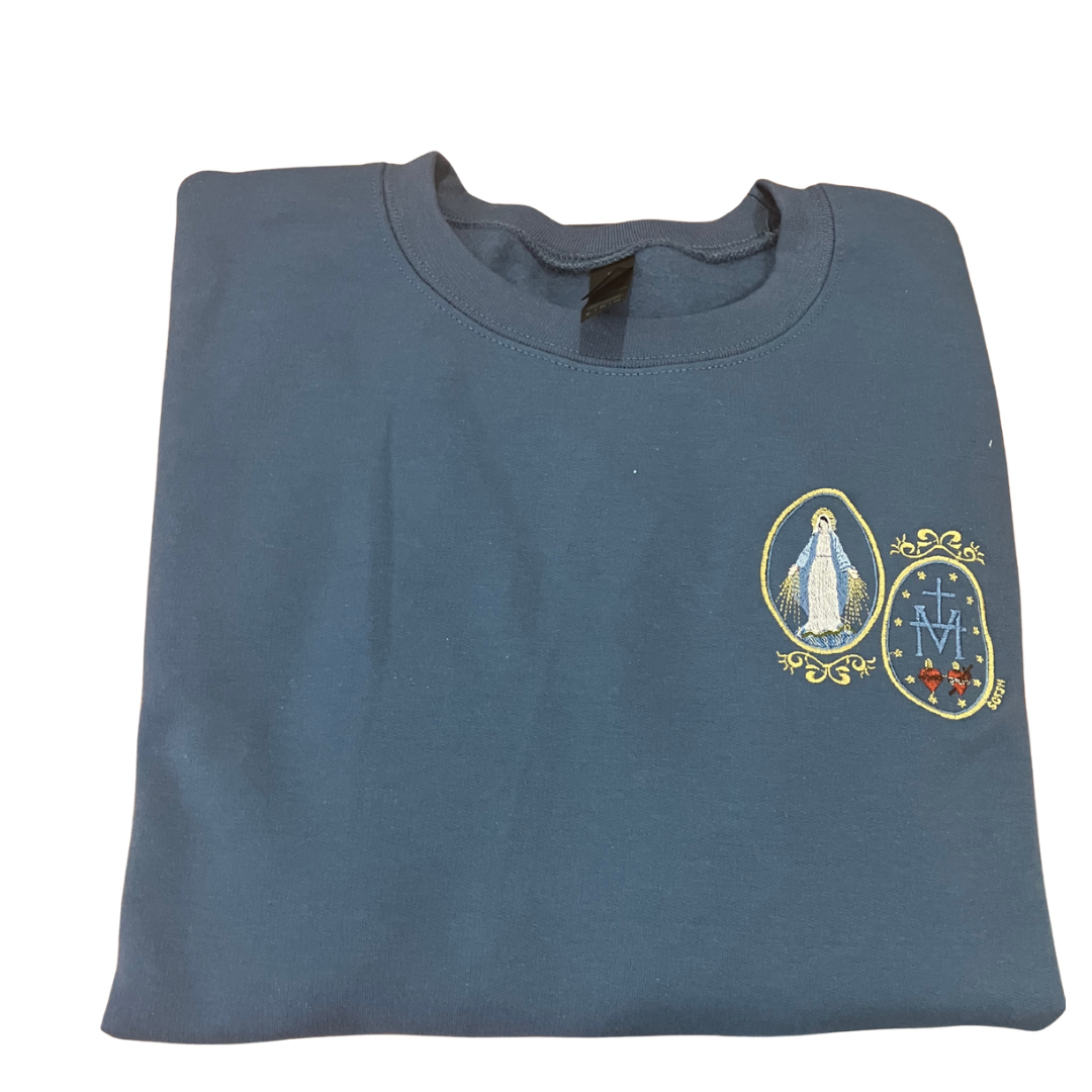 Small Miraculous Medal Embroidered Crewneck Sweater by SCTJM