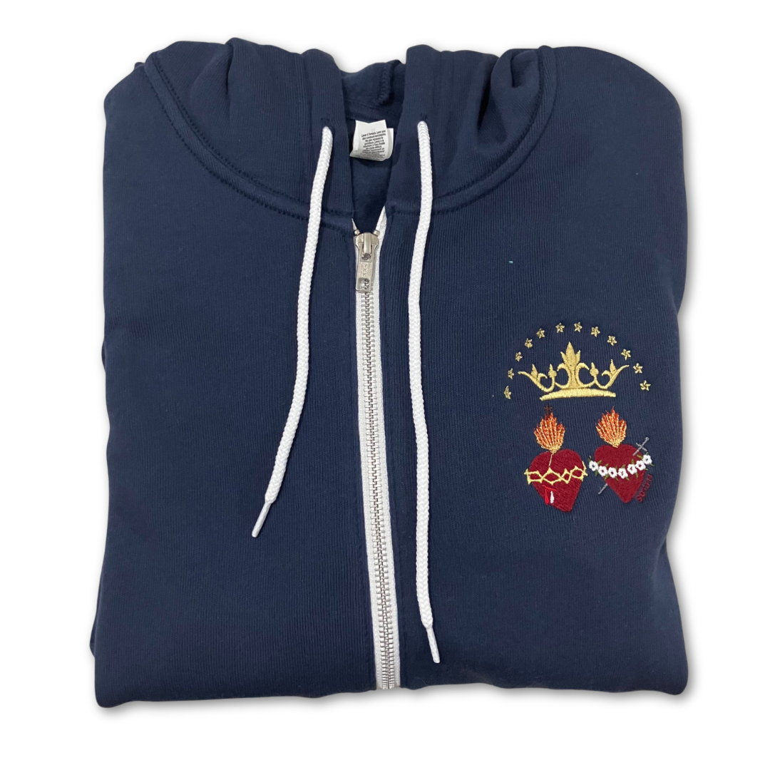 Two Hearts Embroidered Zip-up Sweater by SCTJM
