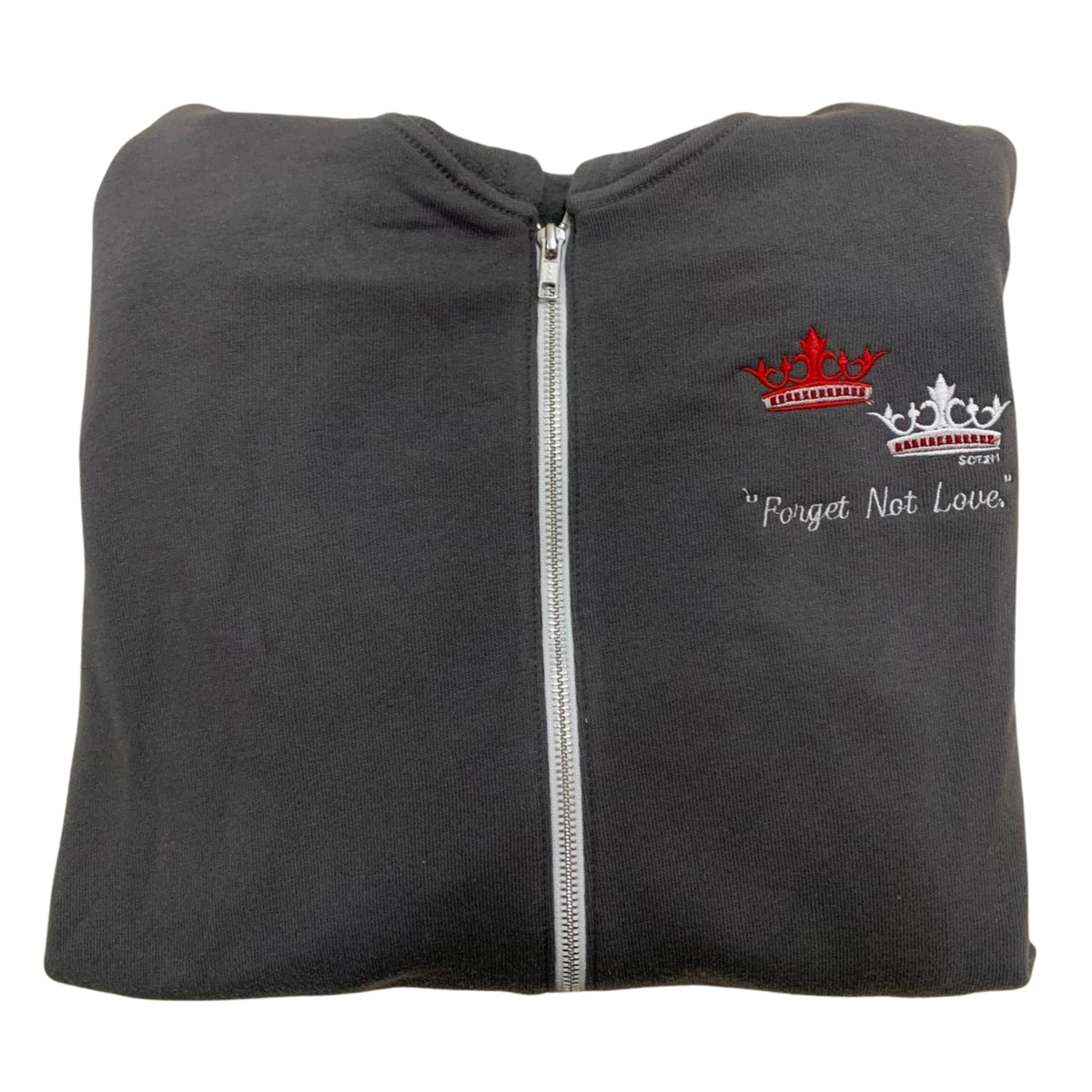 "Forget Not Love" Embroidered Zip-up Sweater by SCTJM
