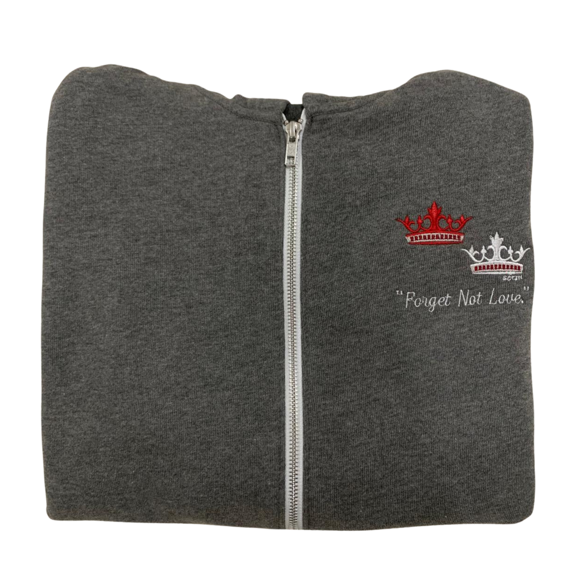 "Forget Not Love" Embroidered Zip-up Sweater by SCTJM