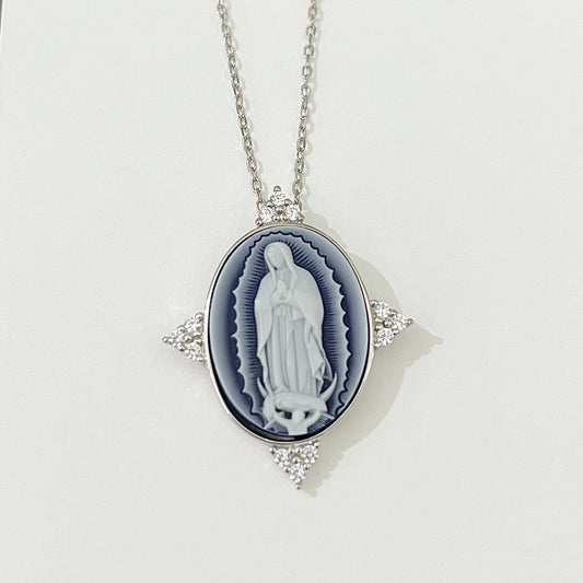 Our Lady of Guadalupe Cameo Necklace with Zirconium Border