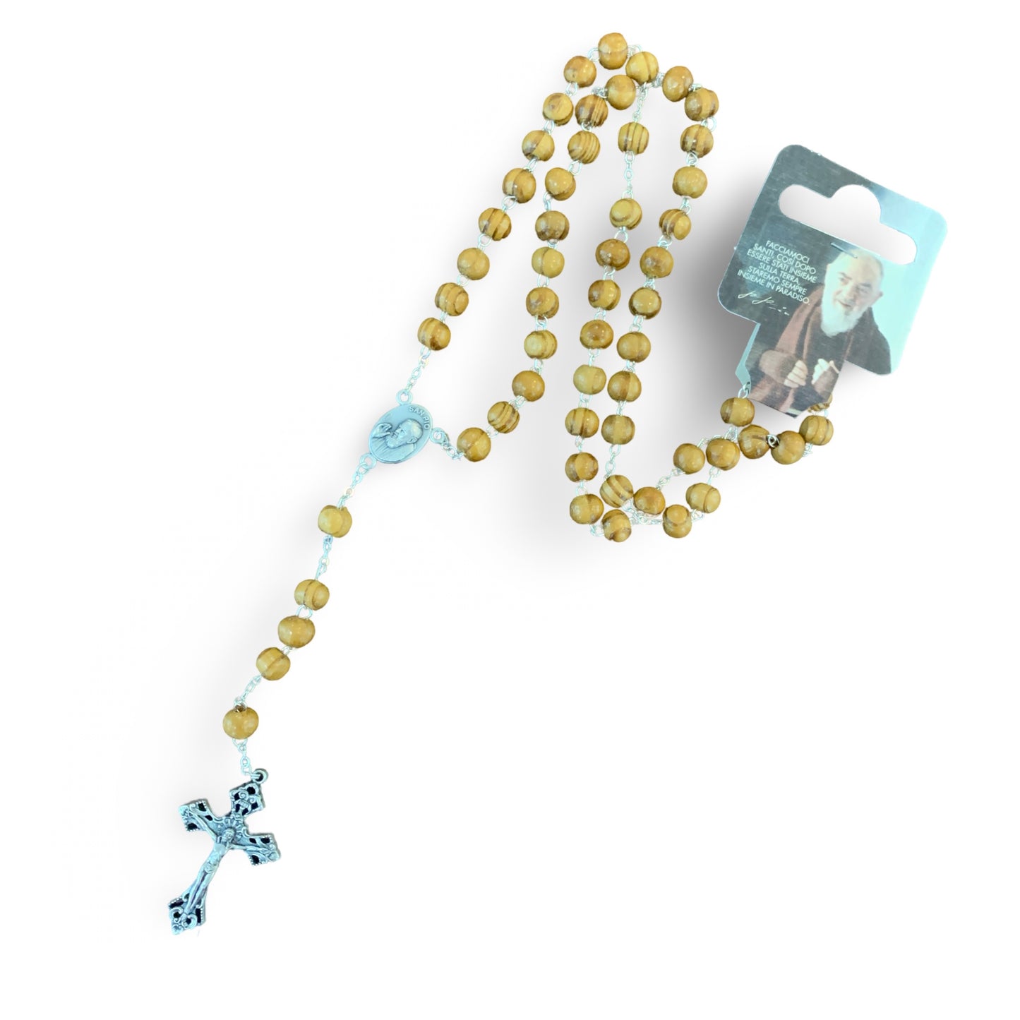 Padre Pio and St. Michael Olive Wood Rosary