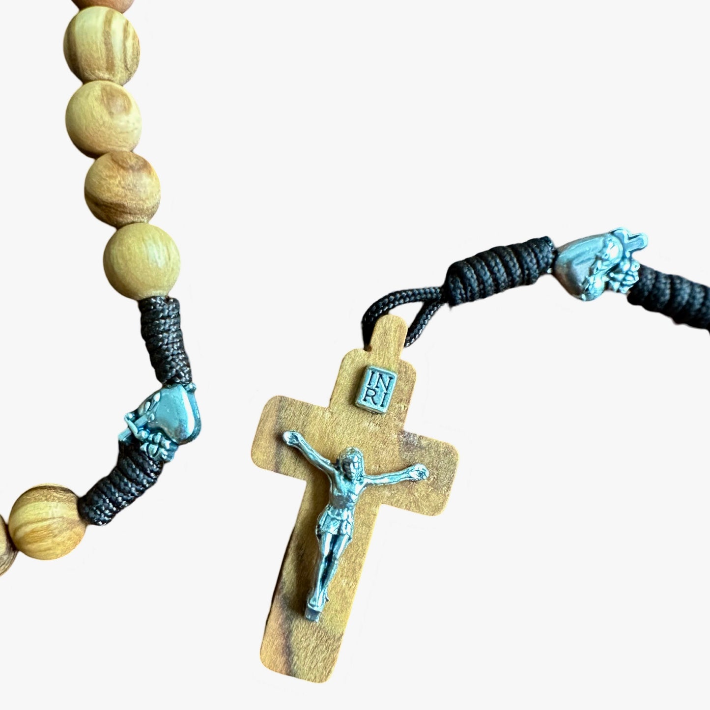 Holy Face of Jesus Wood Rosary with Pierced Heart Beads