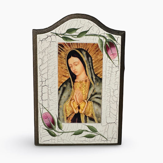 Our Lady of Guadalupe Wooden Floral Plaque