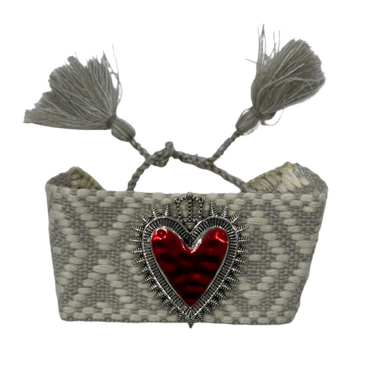 Adjustable Woven Bracelet with Red Metal Heart