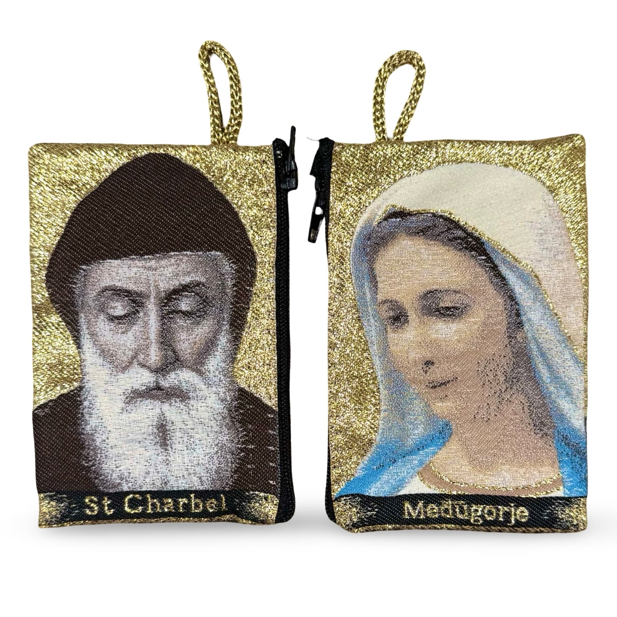 St. Charbel and Queen of Peace Gold Zipper Pouch