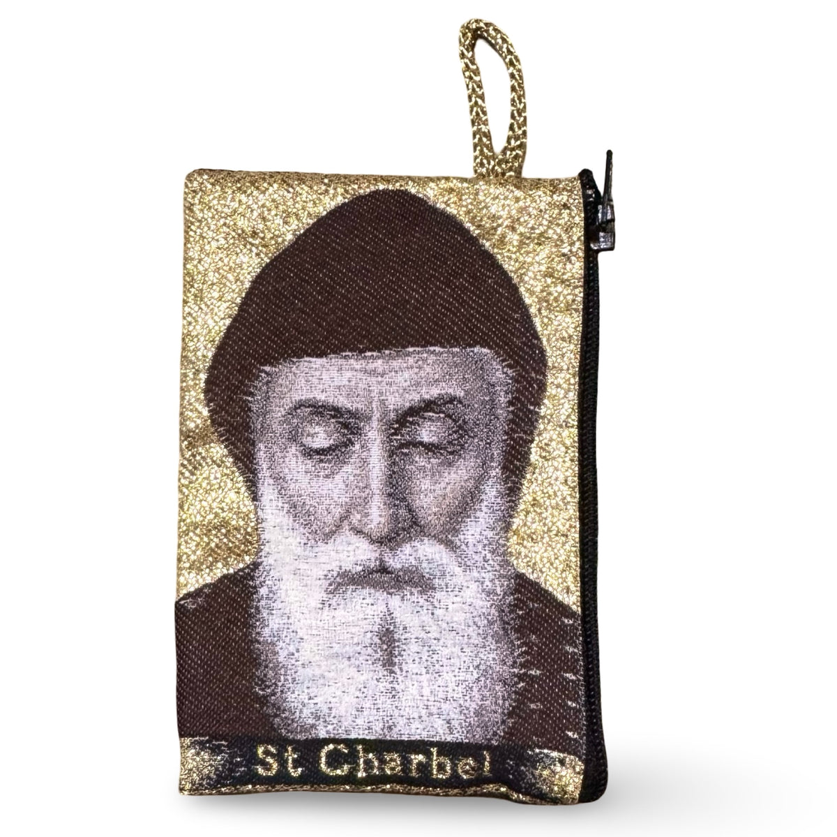 St. Charbel and Queen of Peace Gold Zipper Pouch