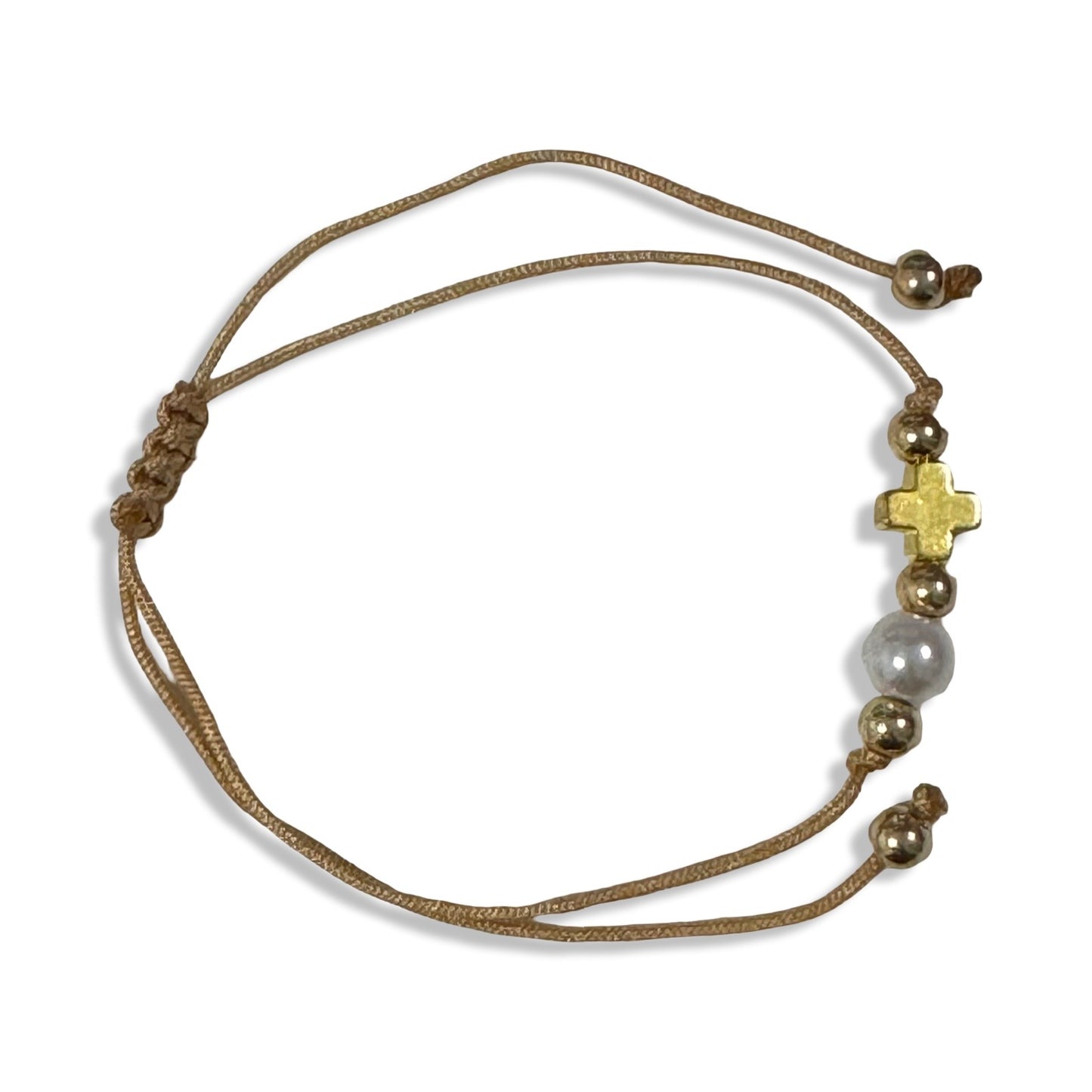 Adjustable Small Gold Cross with Pearl Bead of Assorted Colors