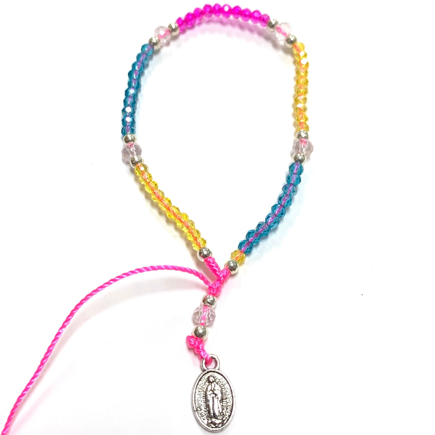 Mexican Rosary Bracelet of Assorted Colors and Medals