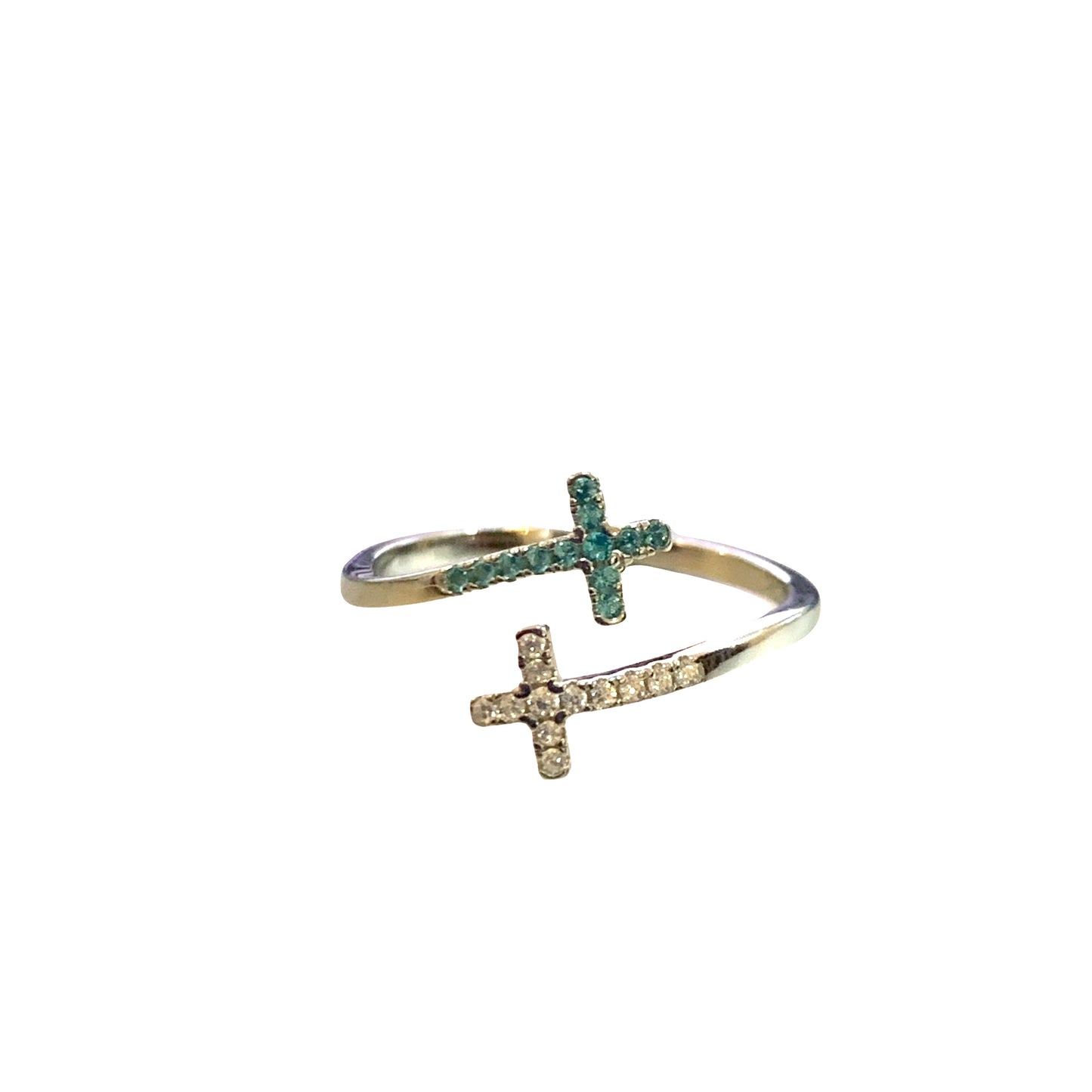 Aqua Double Cross Ring