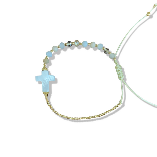Mother of Pearl Cross Bracelet with Neutral Color Beads