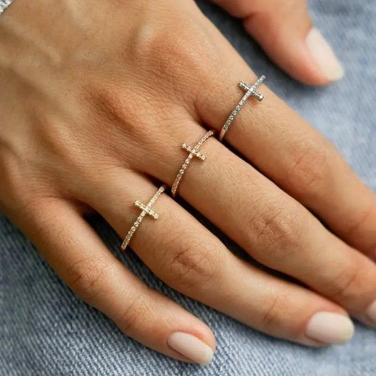 Sterling Silver Jeweled Cross Ring