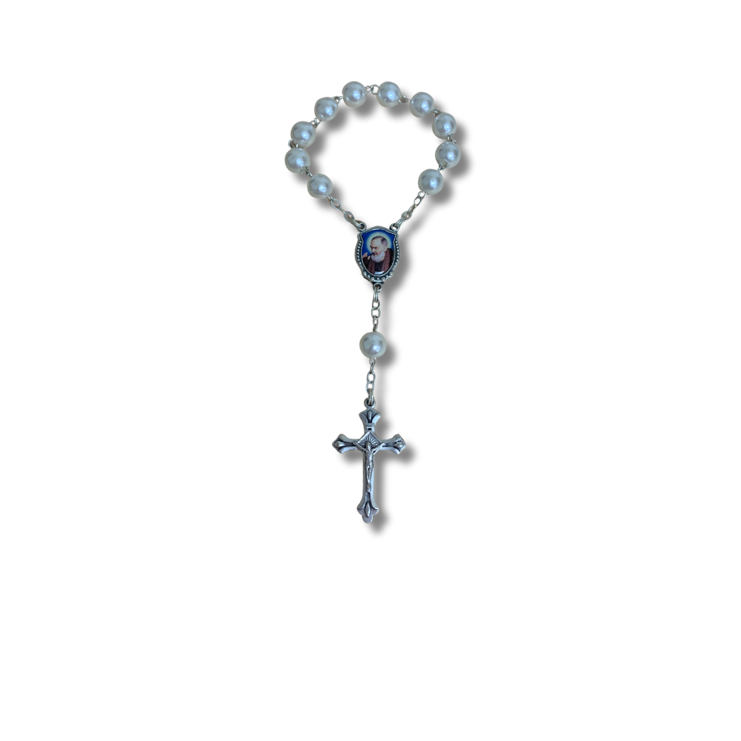 Pearl Padre Pio Decade Rosary with Relic