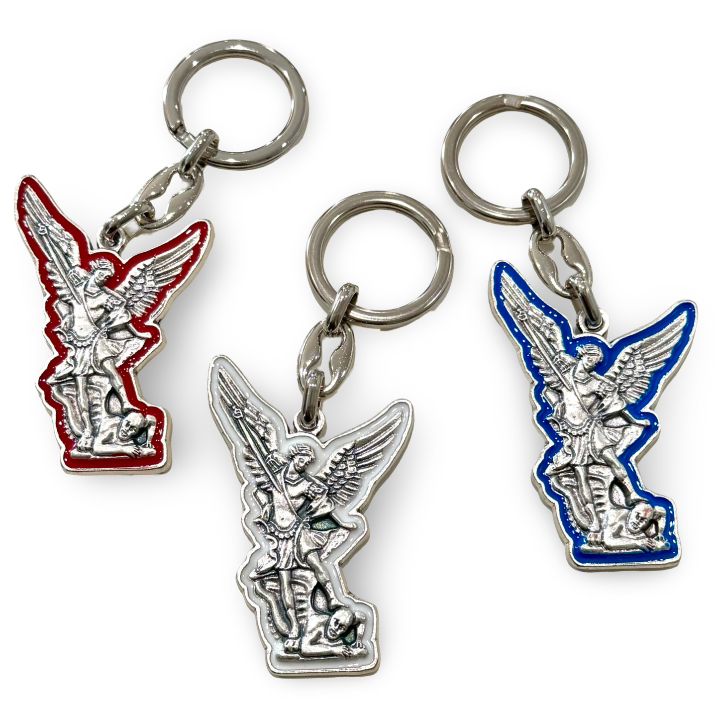 Large St. Michael the Archangel Keychain with Colored Border