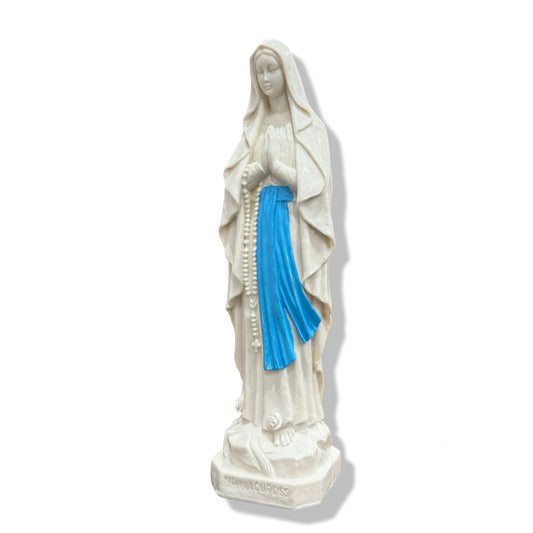 White Our Lady of Lourdes Statue with Blue Sash