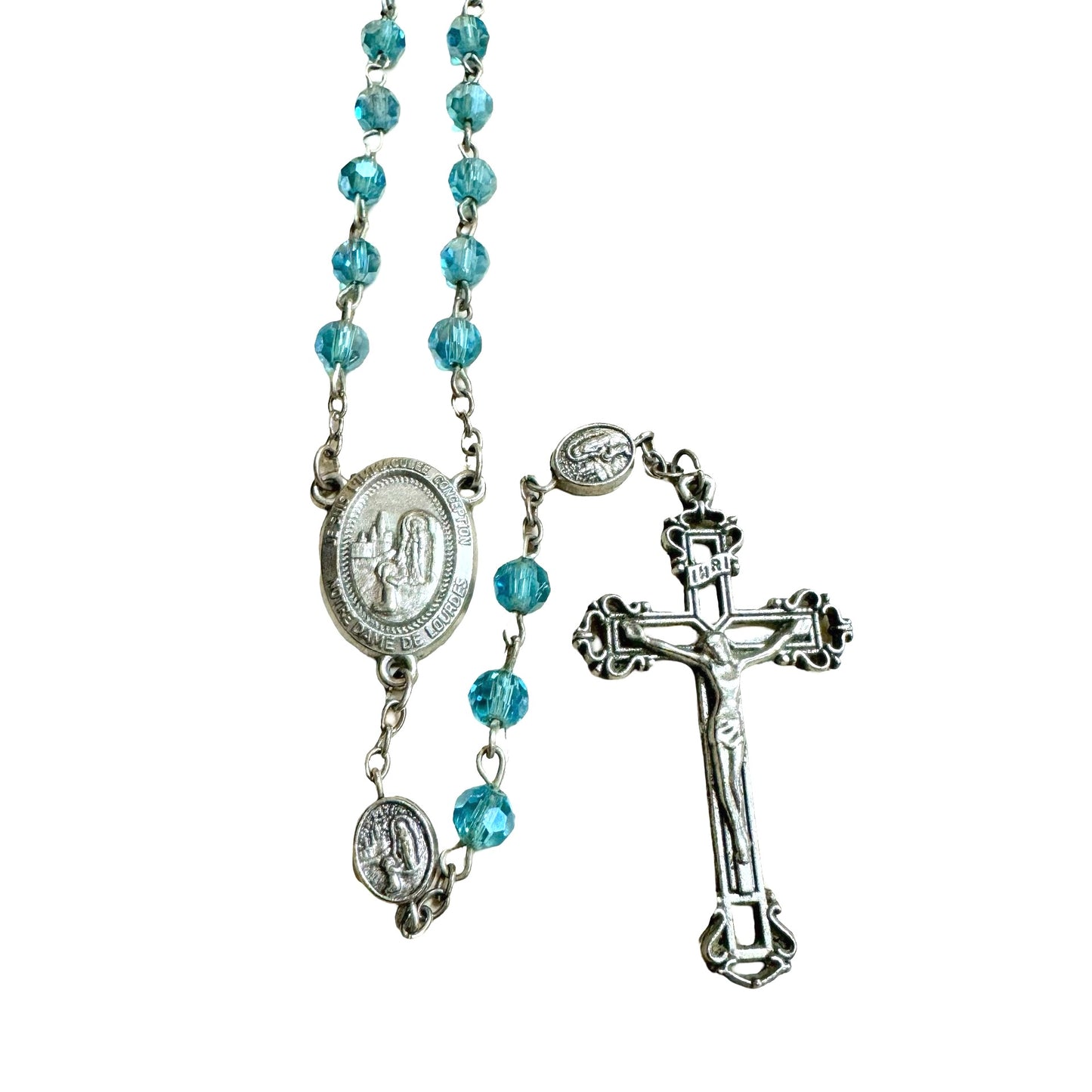 Crystal Lourdes Rosary with Ornate Crucifix