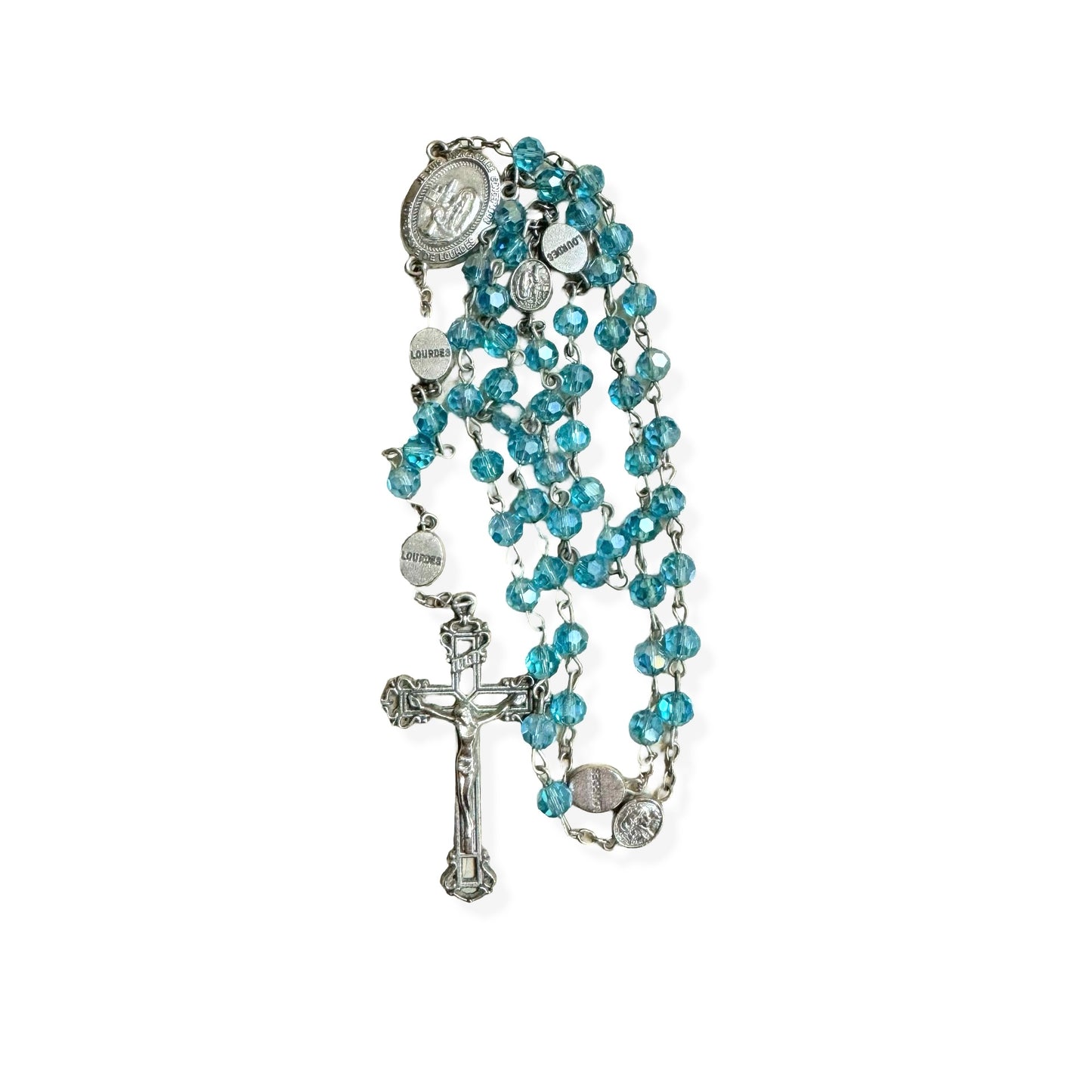 Crystal Lourdes Rosary with Ornate Crucifix