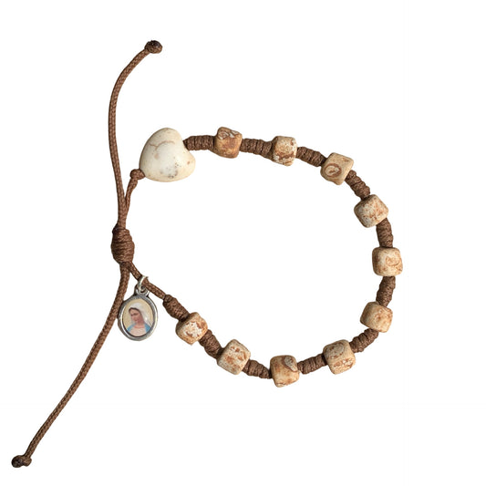 Stone Decade Rosary Bracelet with Stone Heart Accent