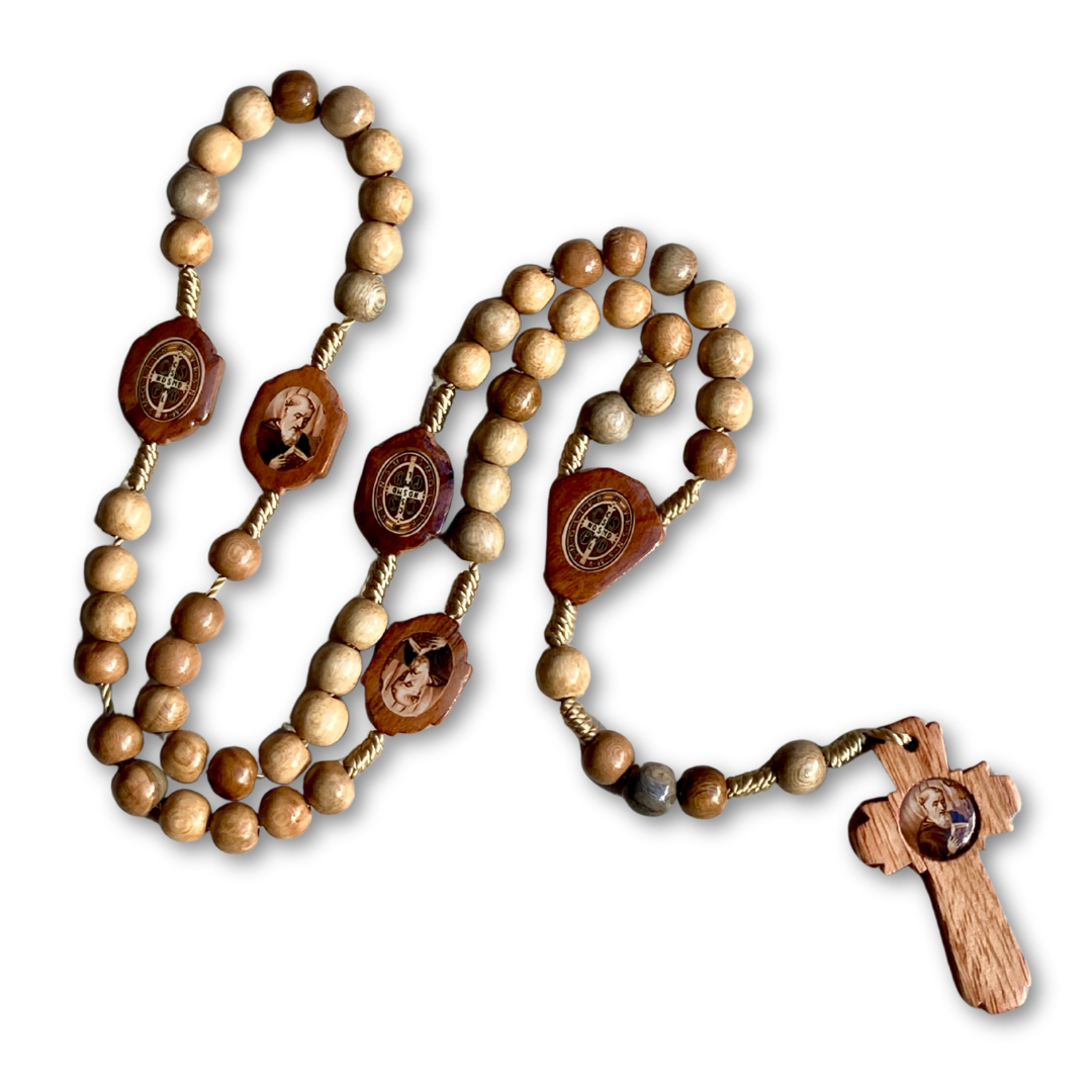 Wooden, Earth Tone St. Benedict Rosary