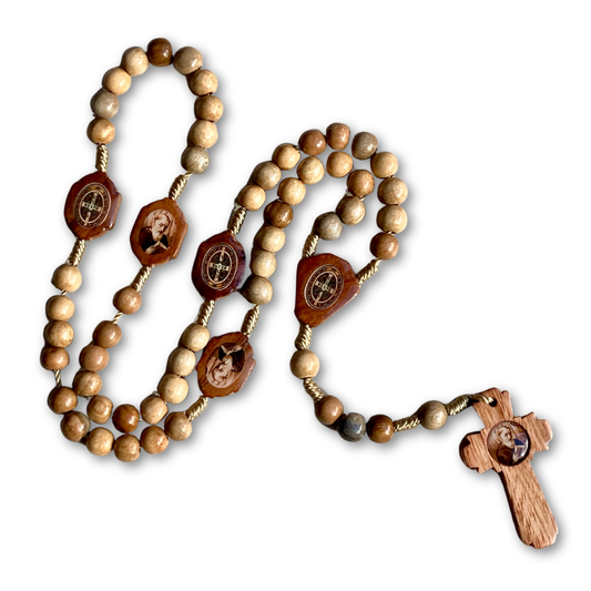 Wooden, Earth Tone St. Benedict Rosary