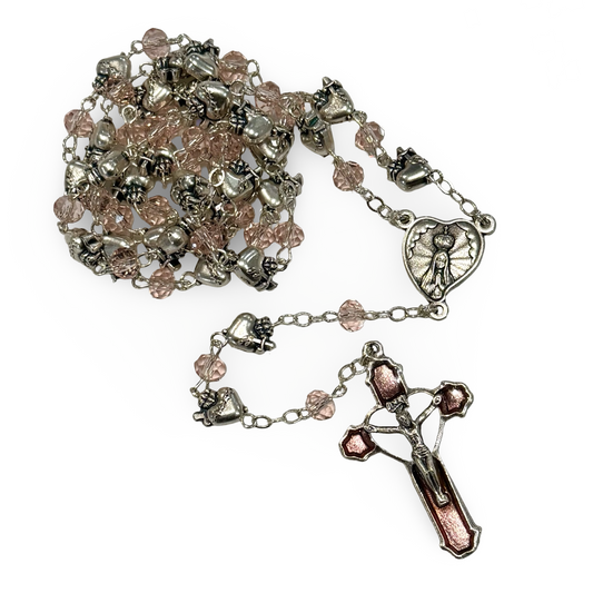 Crystal and Silver Pierced Hearts Fatima Rosary