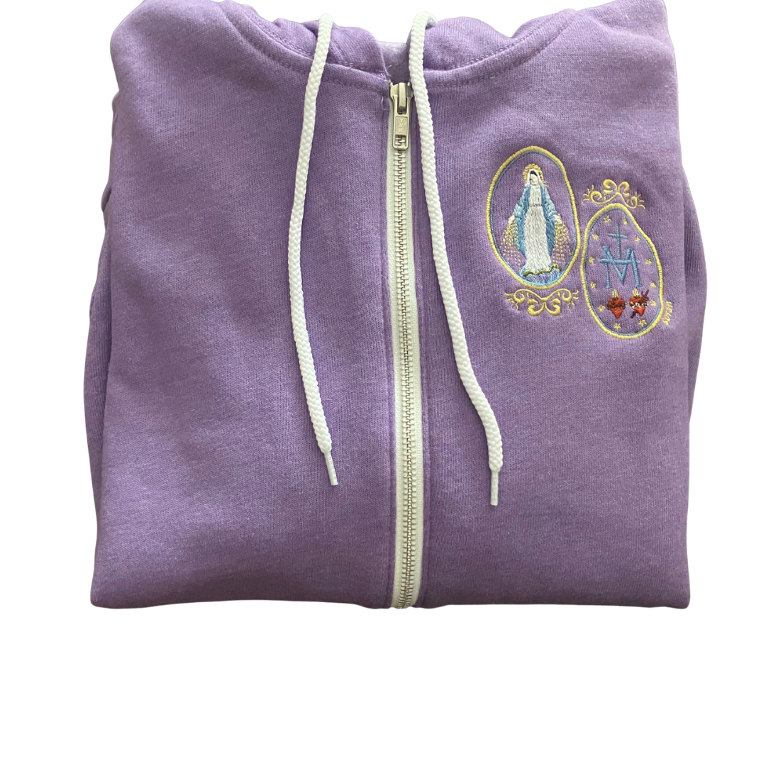 Miraculous Medal Embroidered Zip-up Sweater by SCTJM
