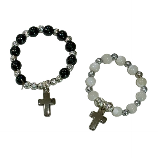 Lourdes Rosary Ring with Silver Cross and Rose Accents