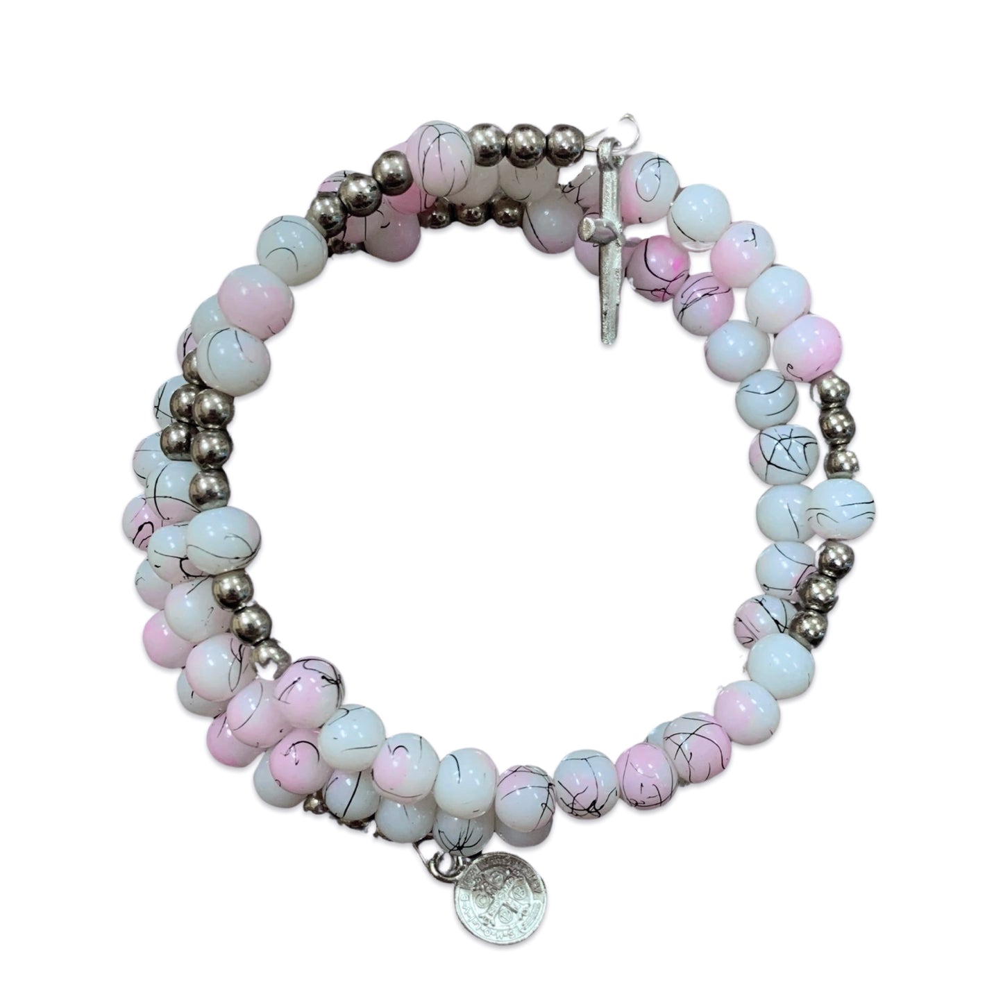 Marble Queen of Peace Wrap Rosary Bracelet with St. Benedict Medal