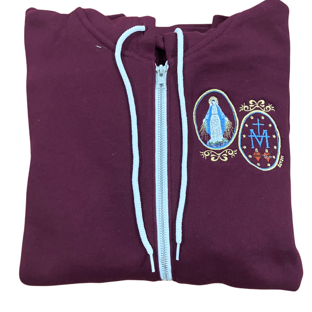 Miraculous Medal Embroidered Zip-up Sweater by SCTJM