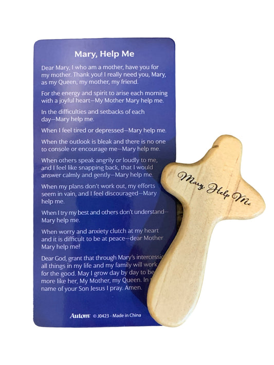 "Mary, Help Me" Wooden Prayer Cross