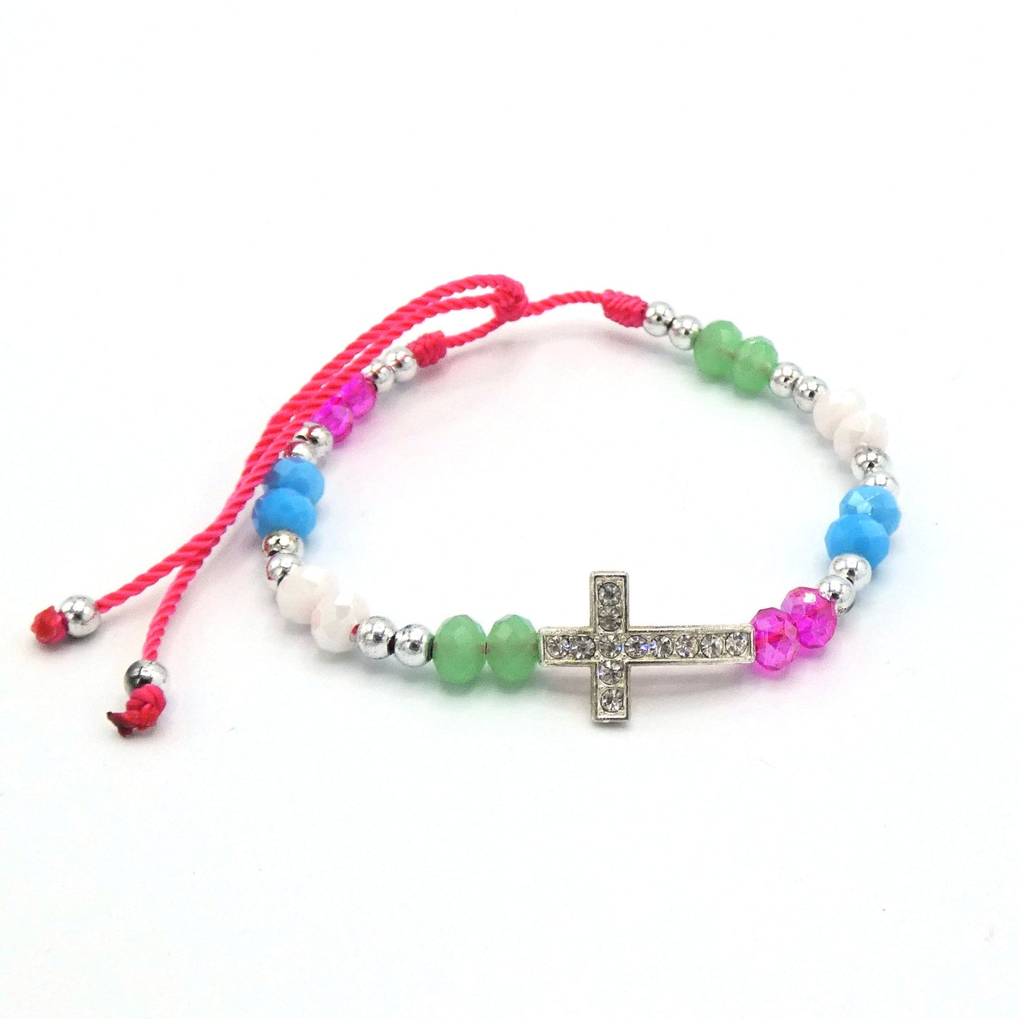 Rhinestone Bracelet with Imitation Pearl Cross of Assorted Colors