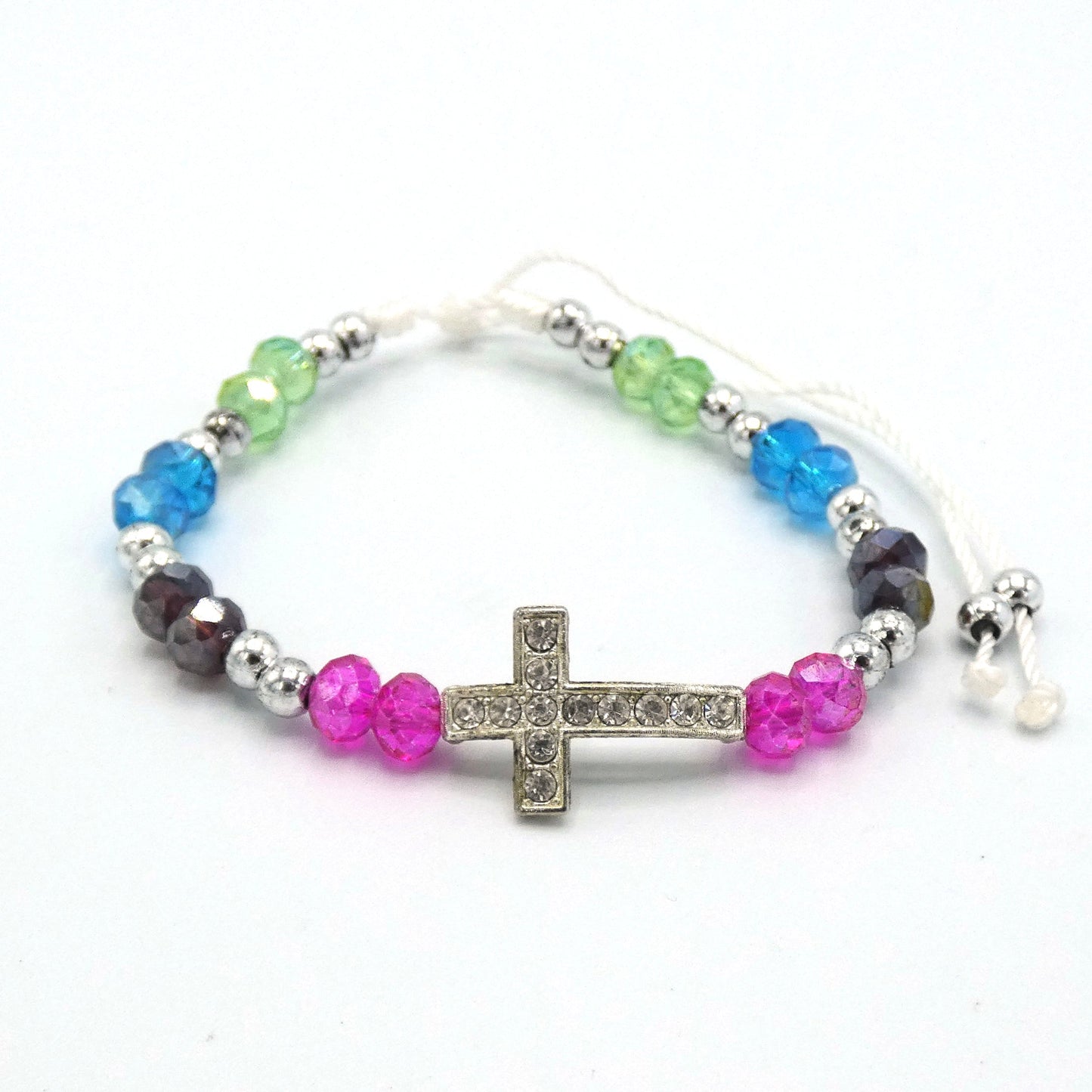 Rhinestone Bracelet with Imitation Pearl Cross of Assorted Colors
