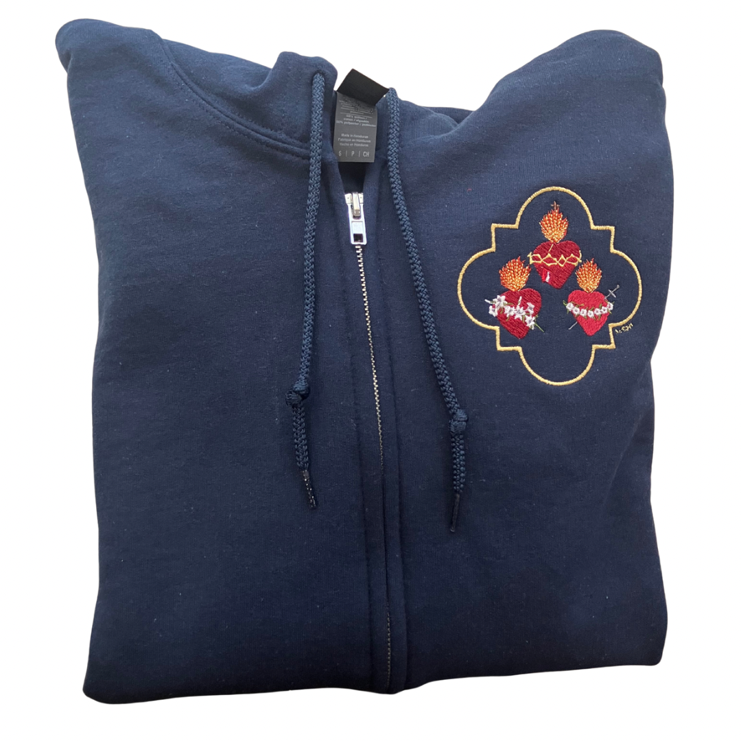 Jesus, Mary, and Joseph Embroidered Zip-up Sweater by SCTJM